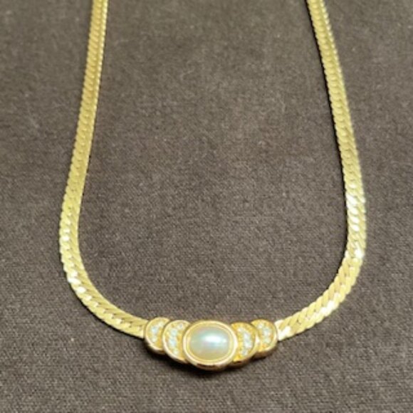 Vintage Christian Dior Faux Pearl rhinestones Necklace - Picture 2 of 4